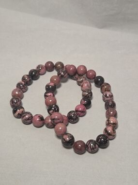 Men's Pink Rhodonite Beaded Stretch Bracelet - Natural Stone